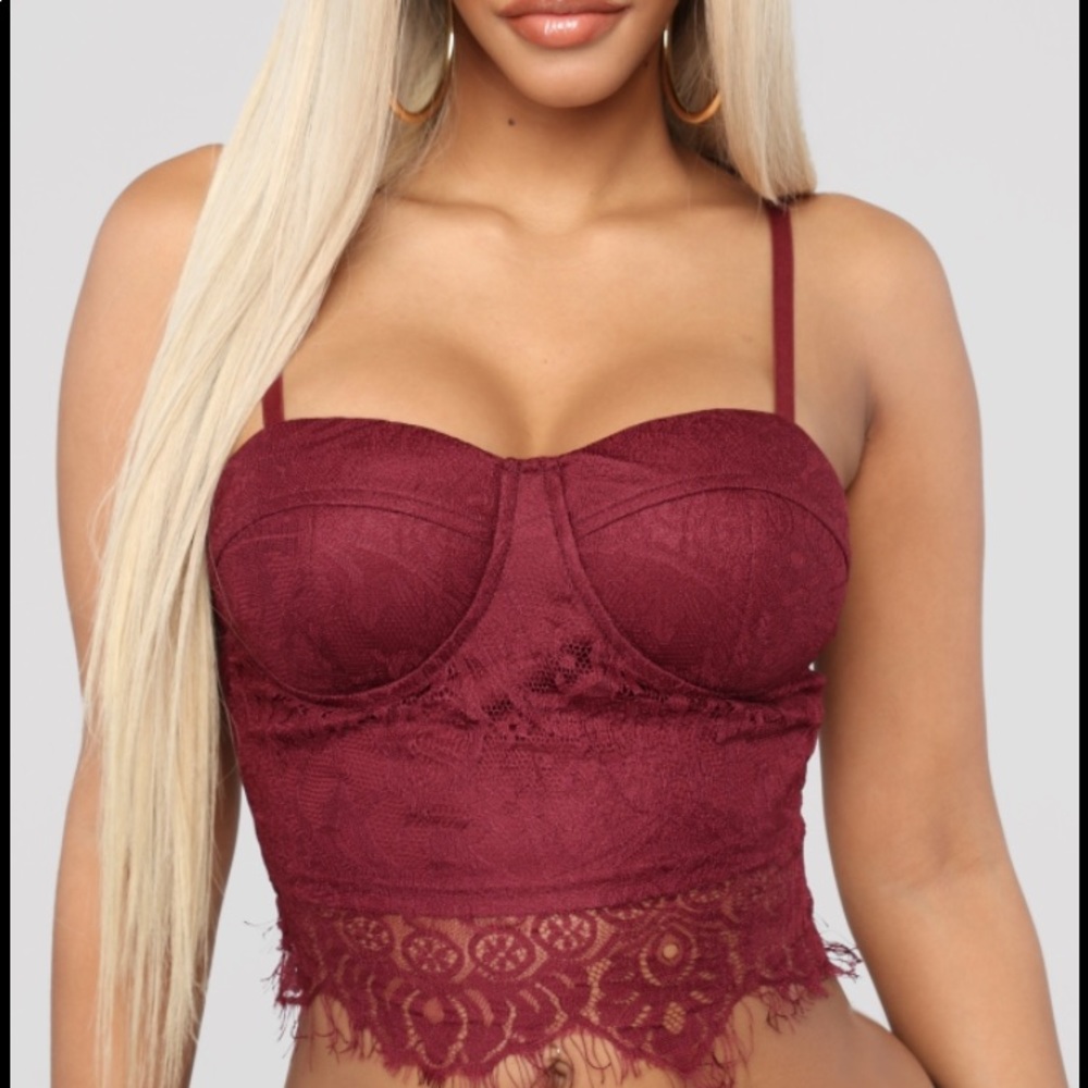 Fashion Nova Burgundy Corset Crop Top